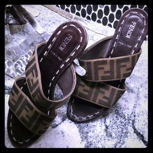 Authentic FENDI Signature Strap Slide Sandal Mules